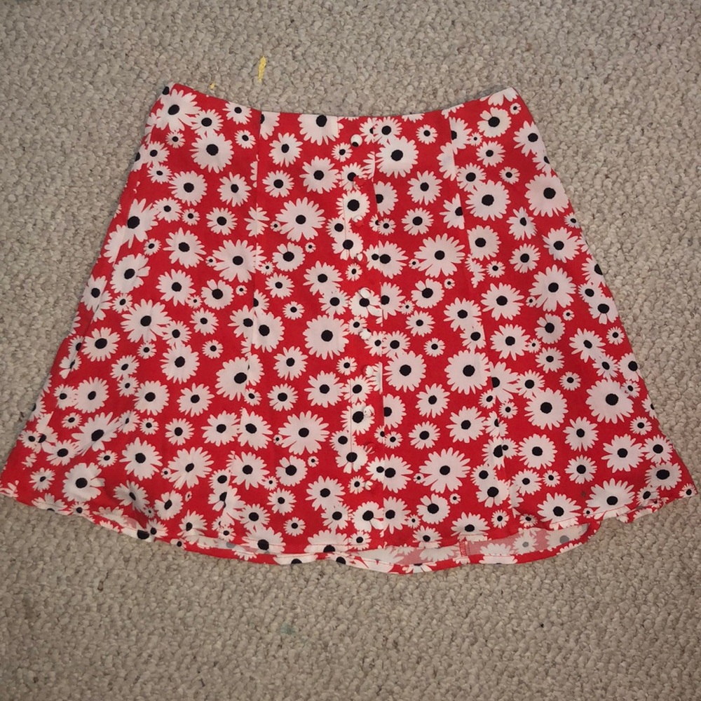 red floral mini skirt